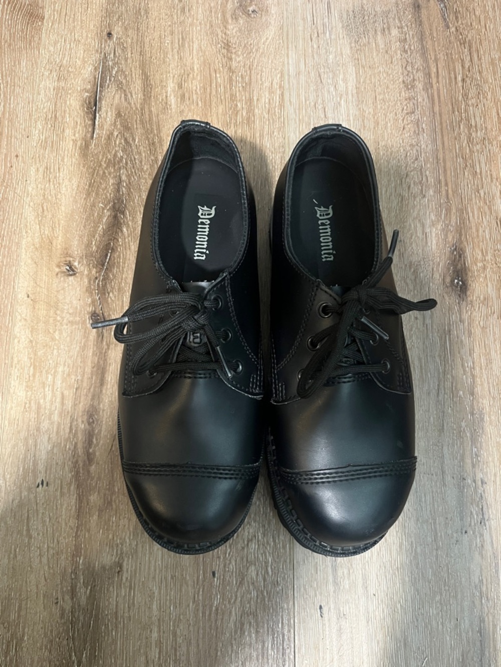 Demonia Black Lace-Up Platform Oxfords — Solid Black